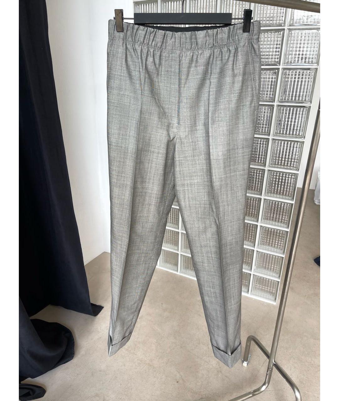 HELMUT LANG Серые шерстяные прямые брюки, фото 2