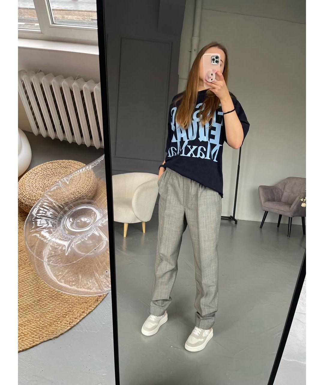 HELMUT LANG Серые шерстяные прямые брюки, фото 8