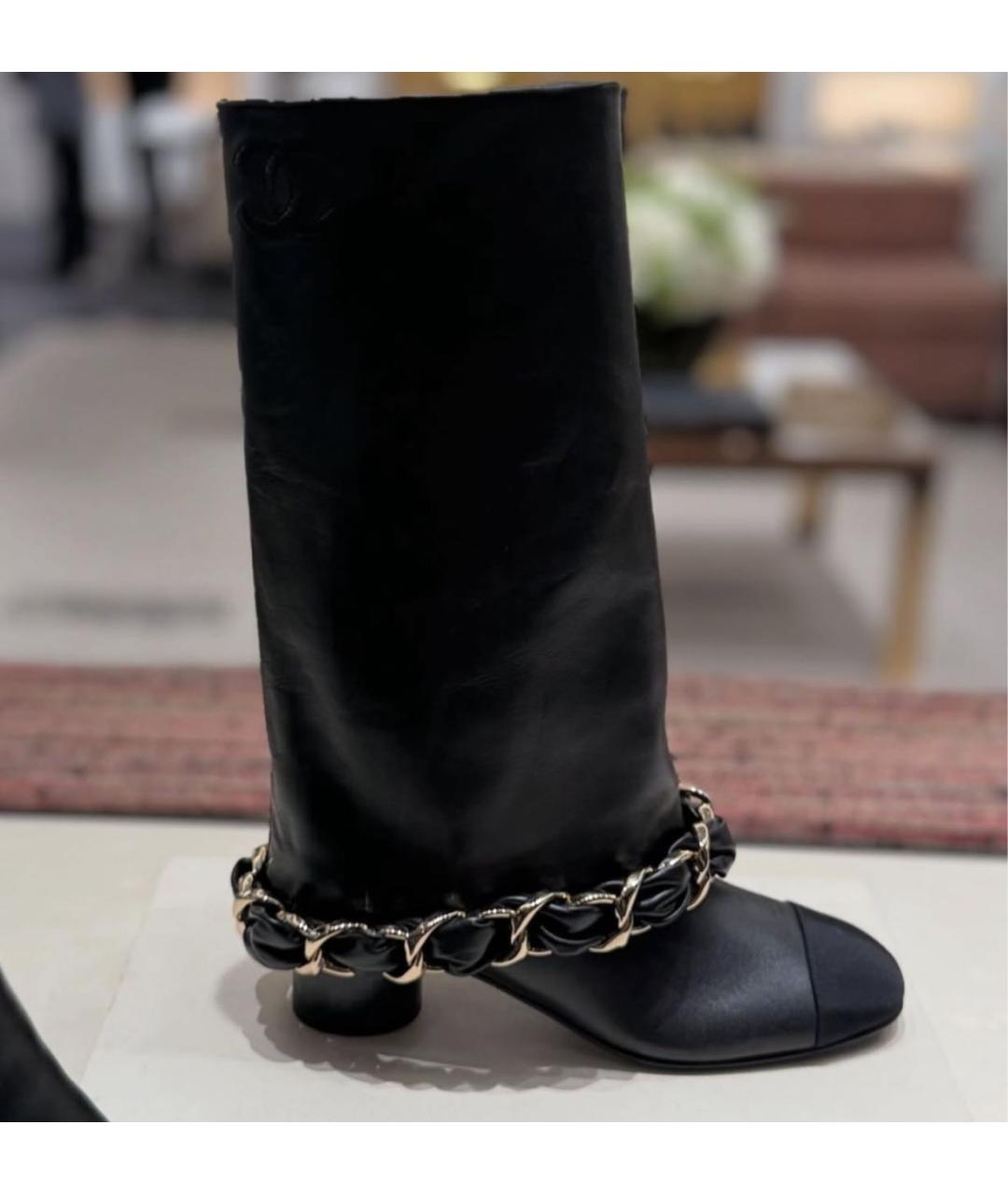 CHANEL Черные кожаные сапоги, фото 5