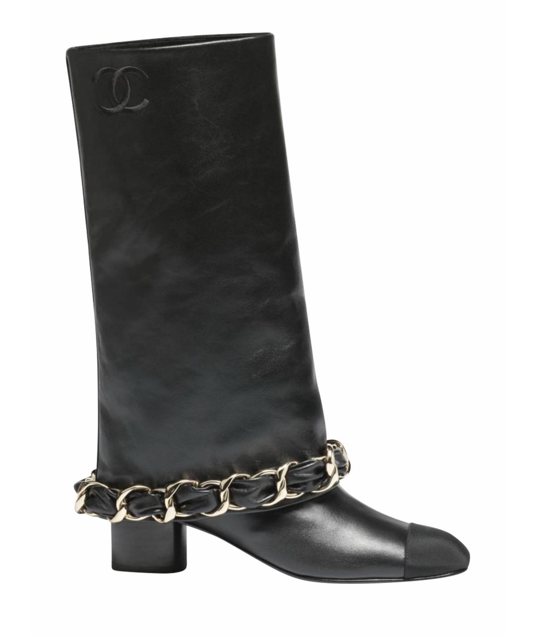 CHANEL Черные кожаные сапоги, фото 1