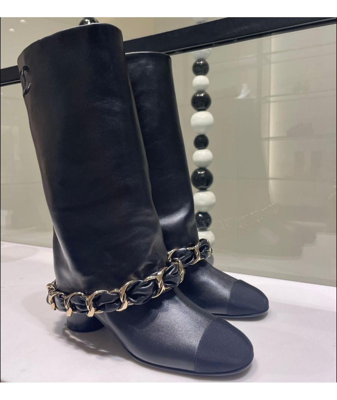 CHANEL Черные кожаные сапоги, фото 4