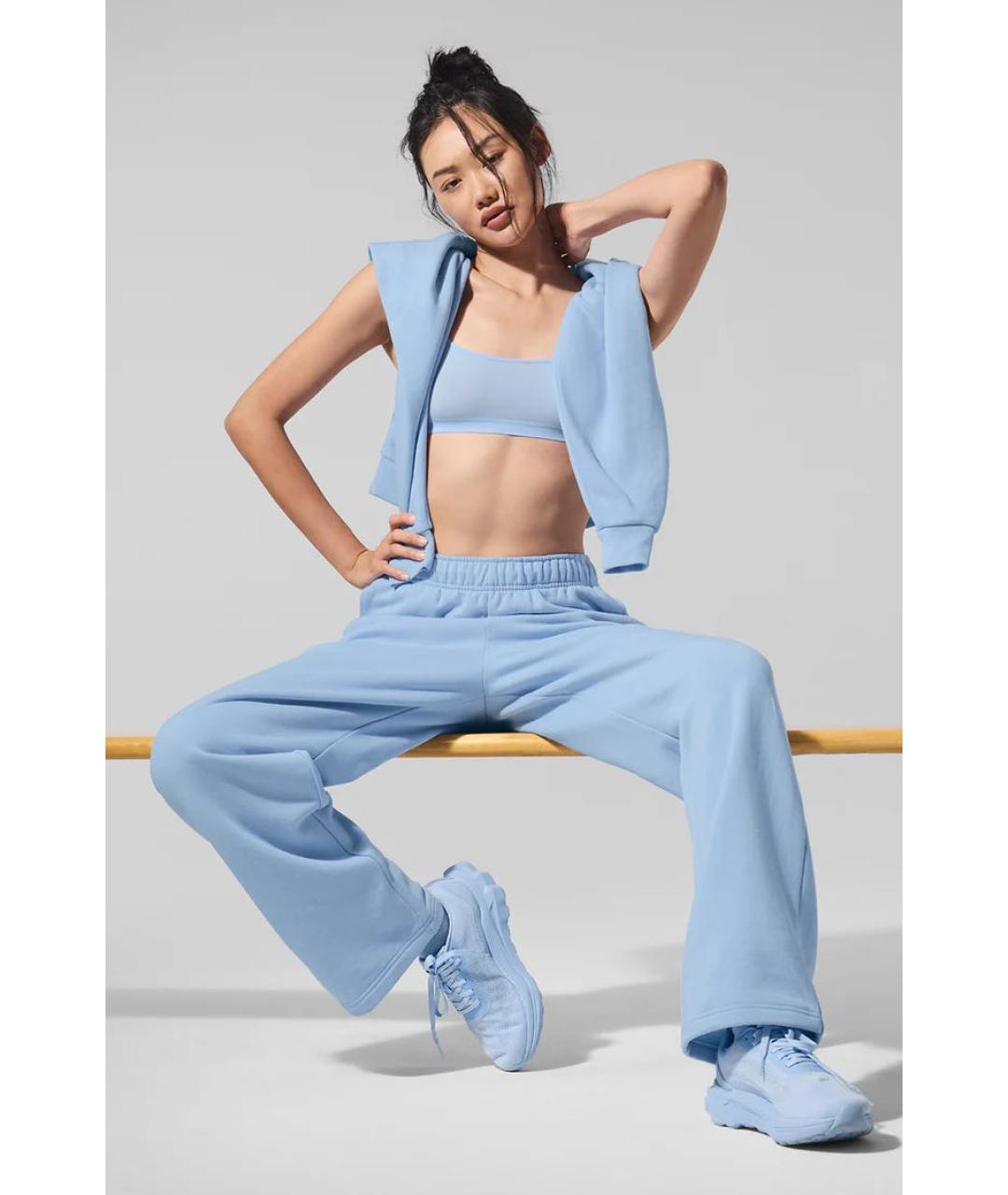 ALO YOGA Голубые хлопковые спортивные брюки и шорты, фото 4