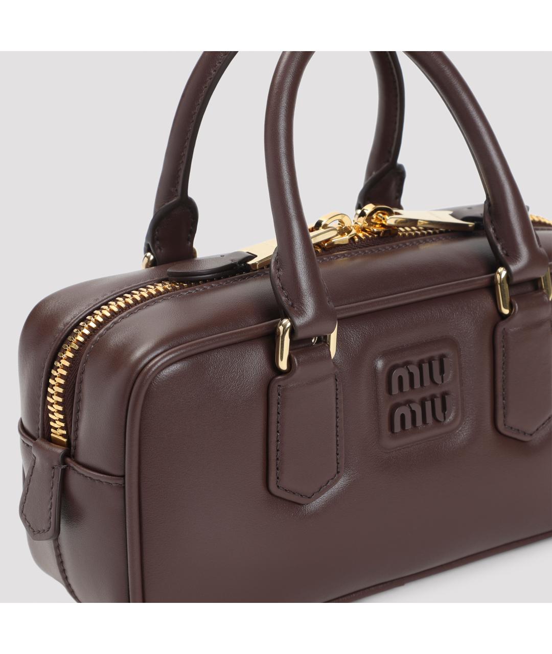 MIU MIU Коричневая кожаная сумка с короткими ручками, фото 3