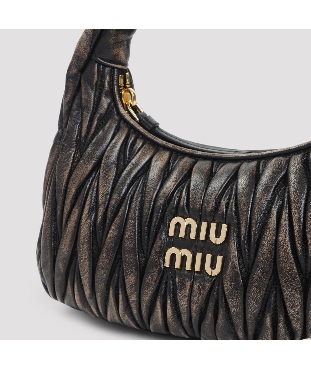 MIU MIU Антрацитовая кожаная сумка через плечо, фото 3
