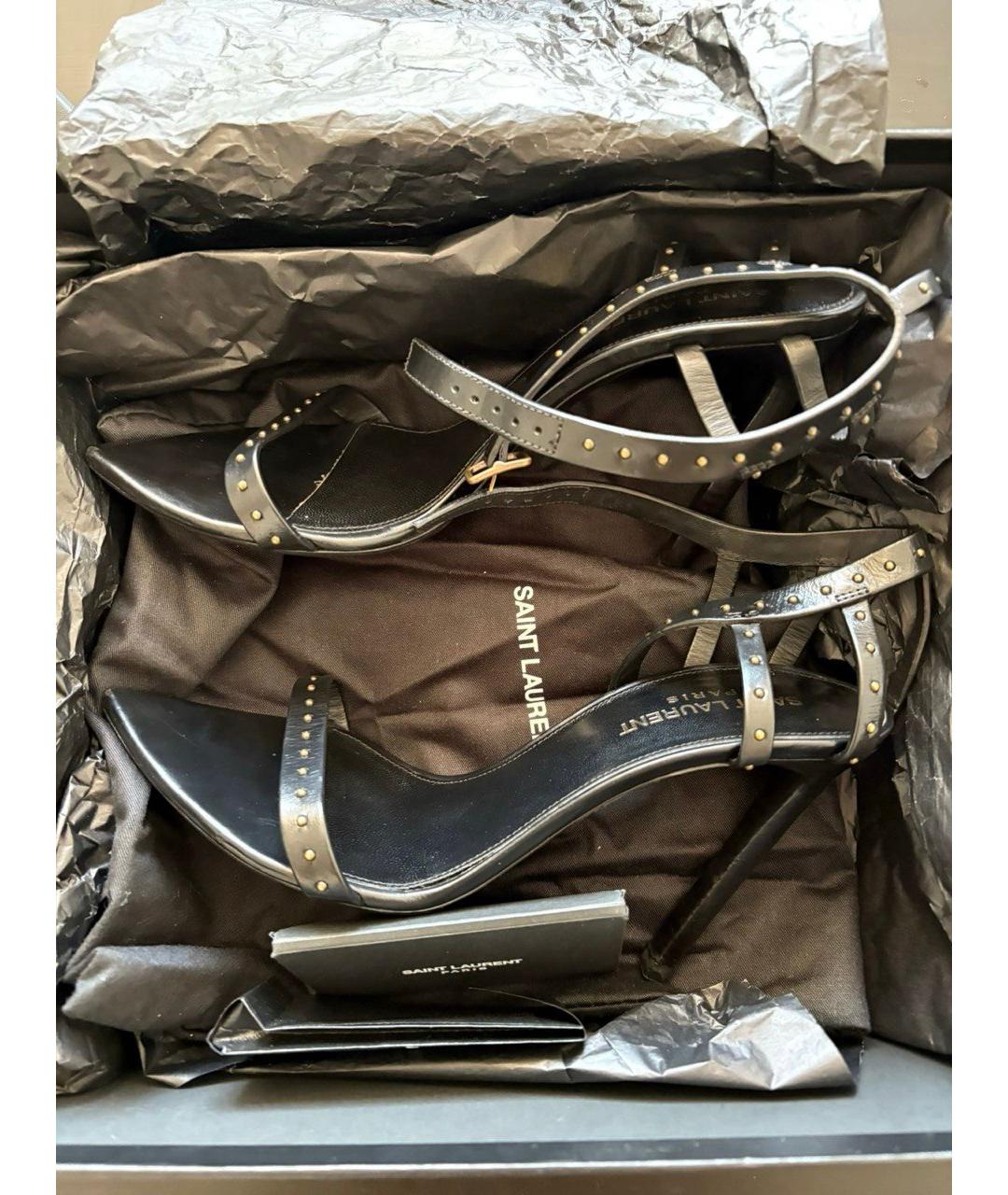 SAINT LAURENT Черные кожаные босоножки, фото 6