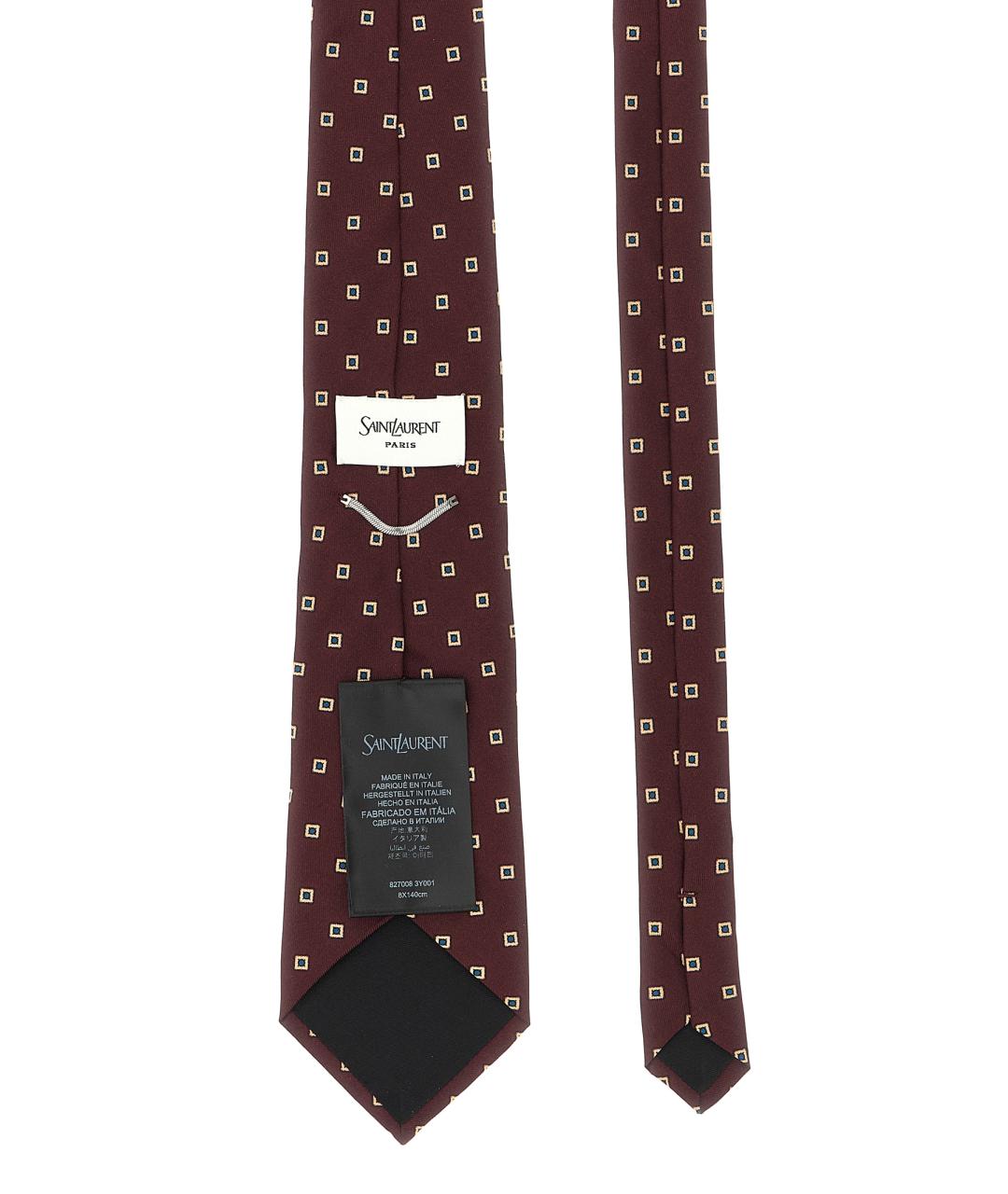 SAINT LAURENT Бордовый шелковый галстук, фото 2