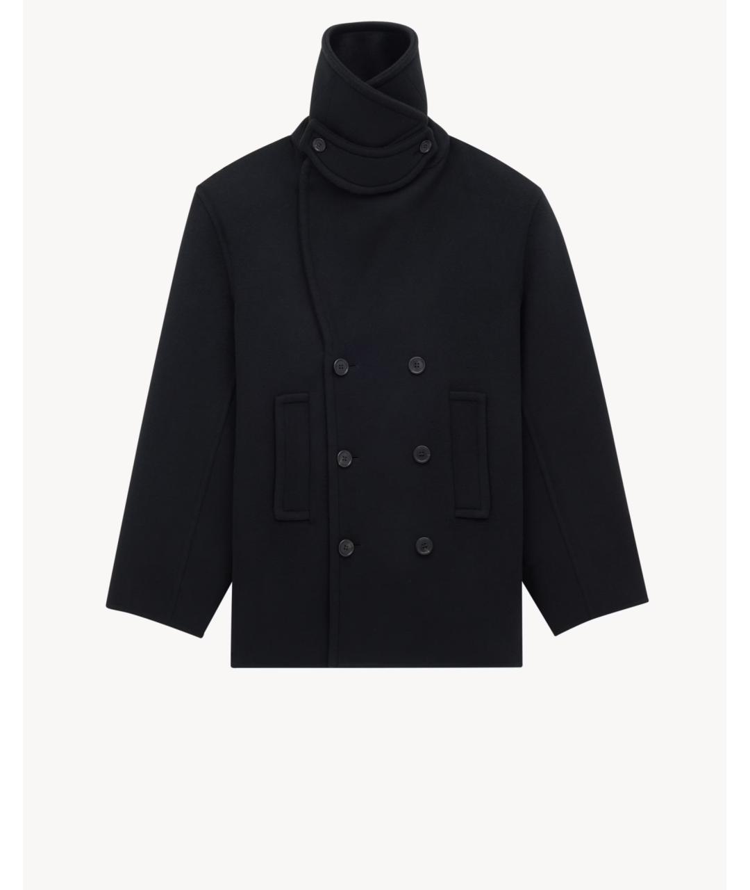 SAINT LAURENT Черное шерстяное пальто, фото 4