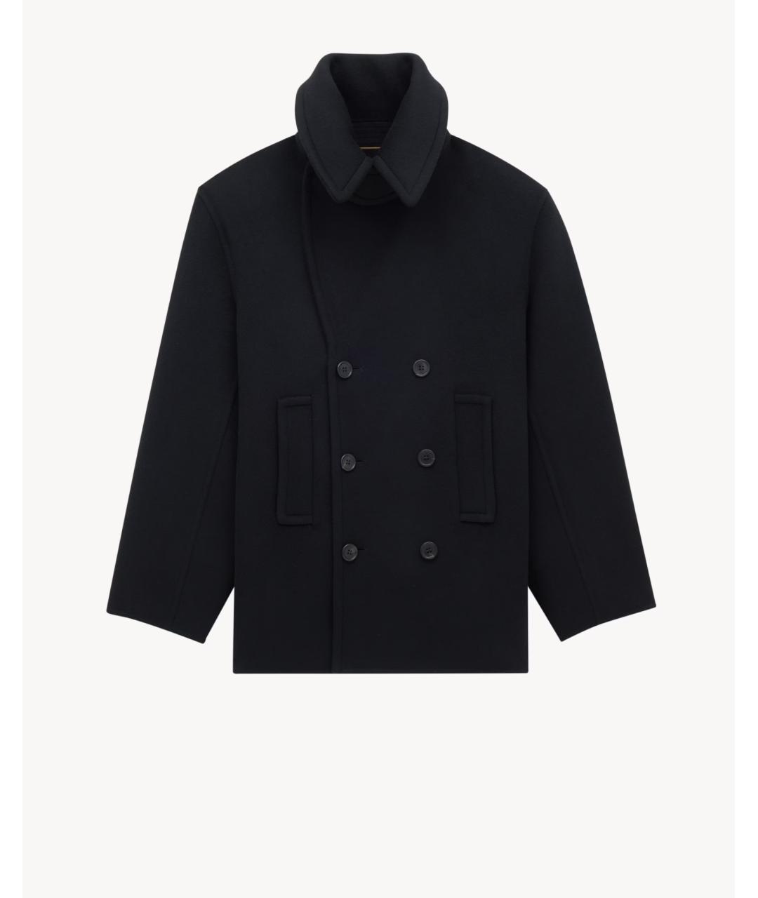 SAINT LAURENT Черное шерстяное пальто, фото 3
