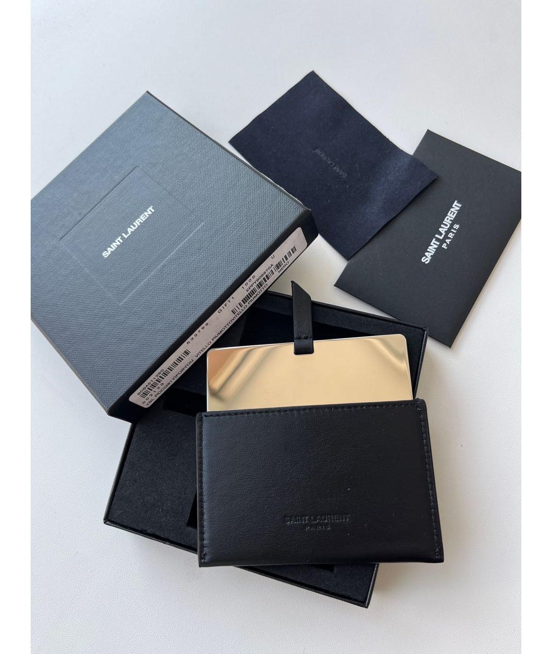 SAINT LAURENT Черный кожаный кардхолдер, фото 2