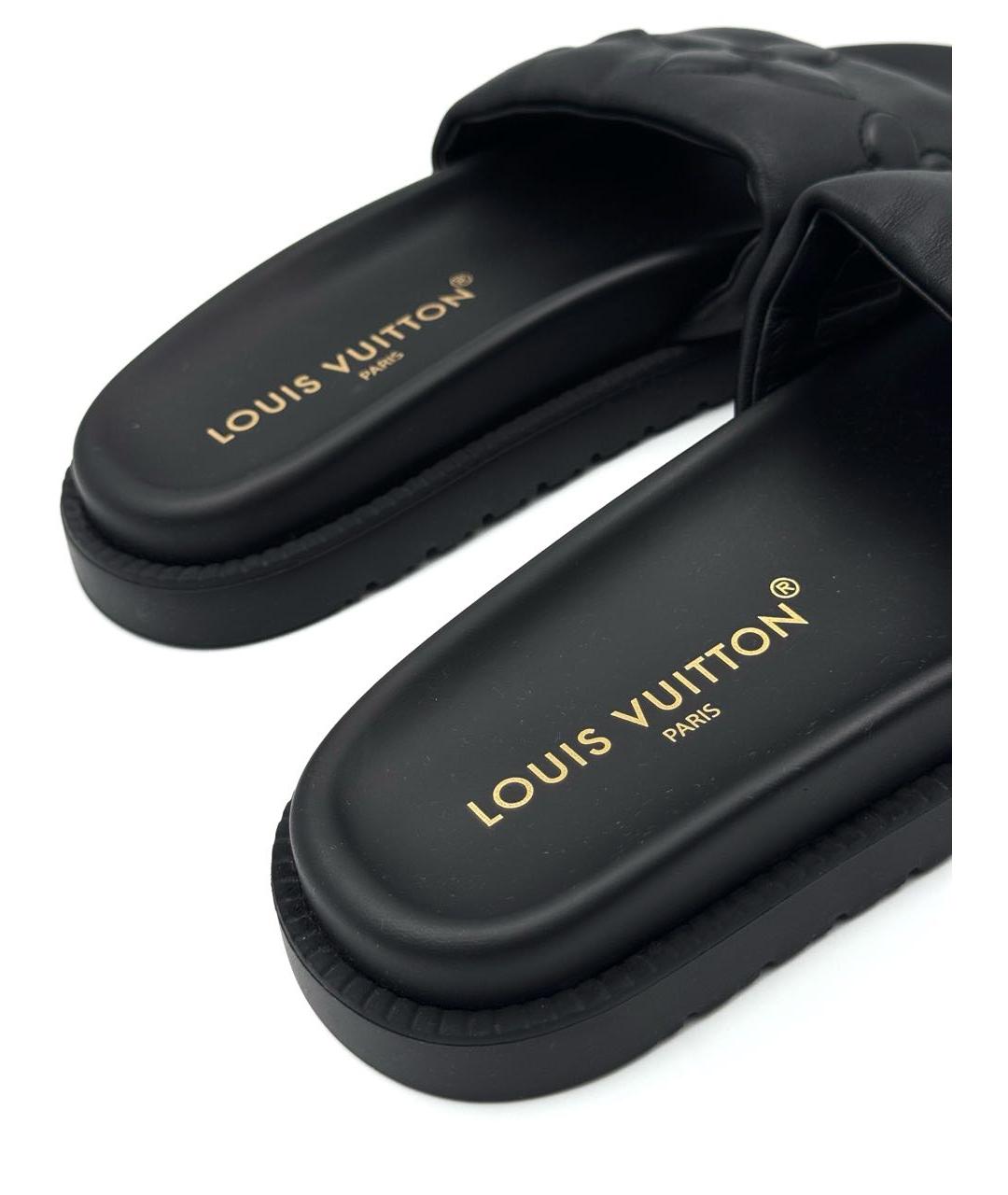LOUIS VUITTON Черные кожаные шлепанцы, фото 4