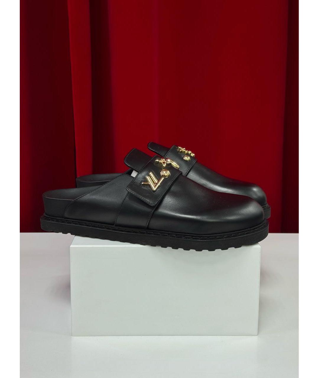 LOUIS VUITTON Черные кожаные шлепанцы, фото 7