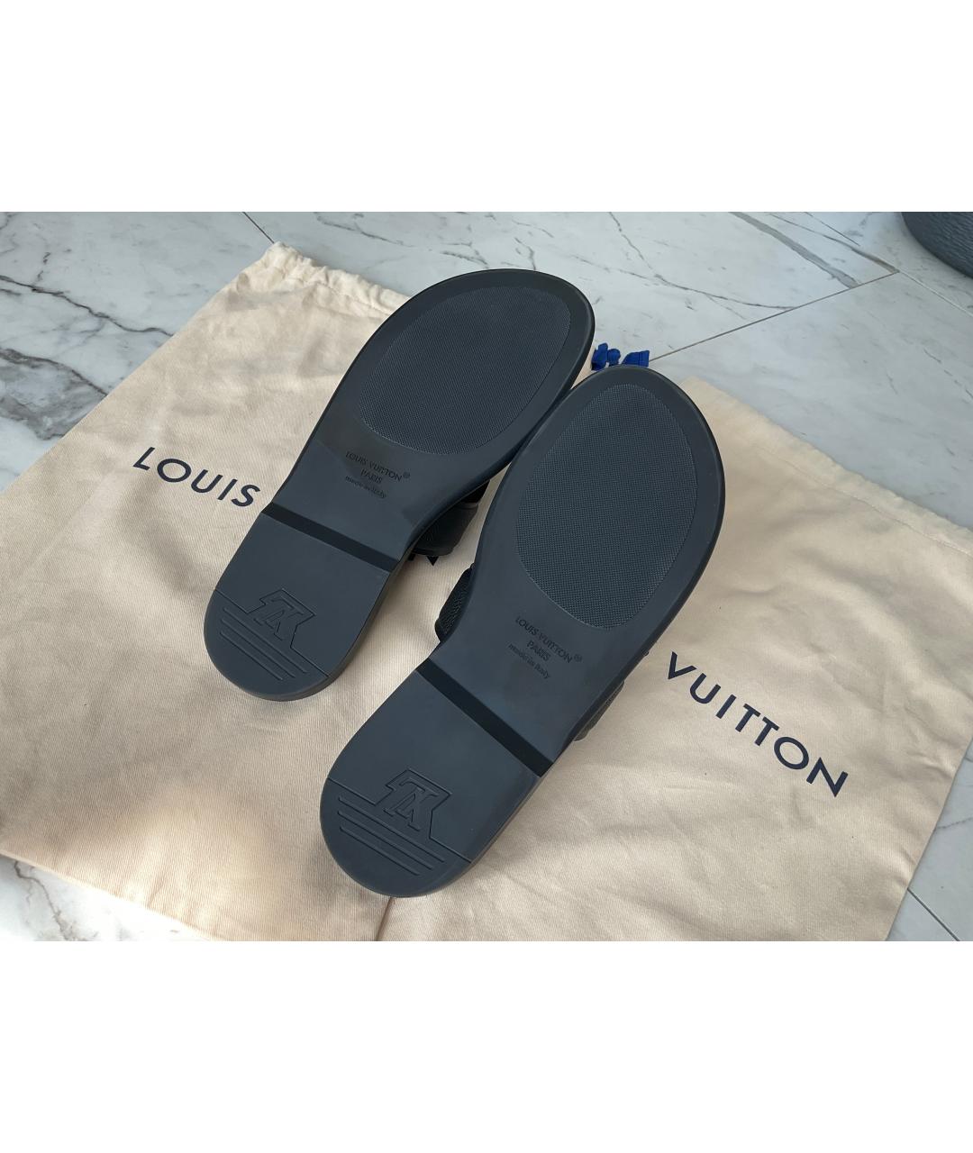 LOUIS VUITTON Черные кожаные шлепанцы, фото 6