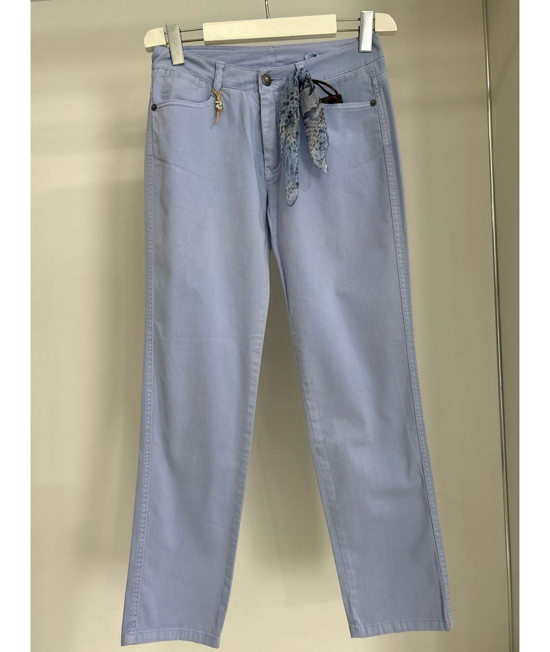 ERMANNO SCERVINO Голубые хлопко-эластановые прямые брюки, фото 9