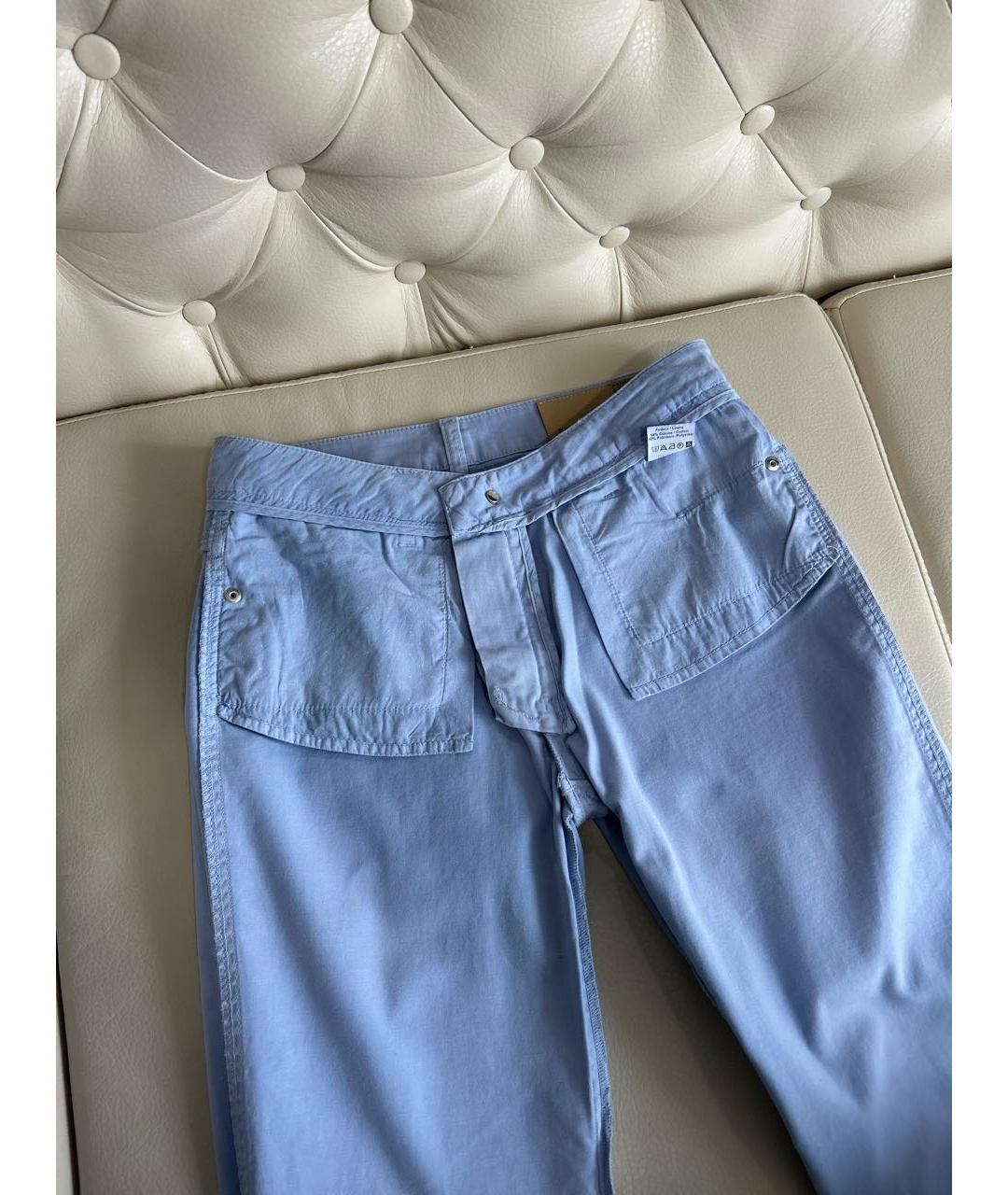 ERMANNO SCERVINO Голубые хлопко-эластановые прямые брюки, фото 5