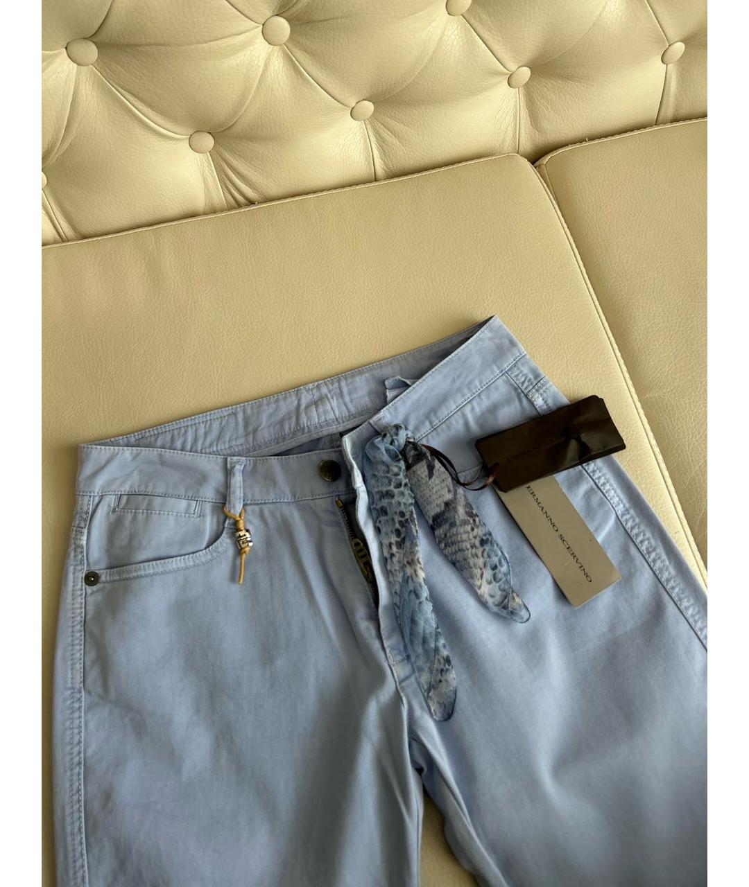 ERMANNO SCERVINO Голубые хлопко-эластановые прямые брюки, фото 8