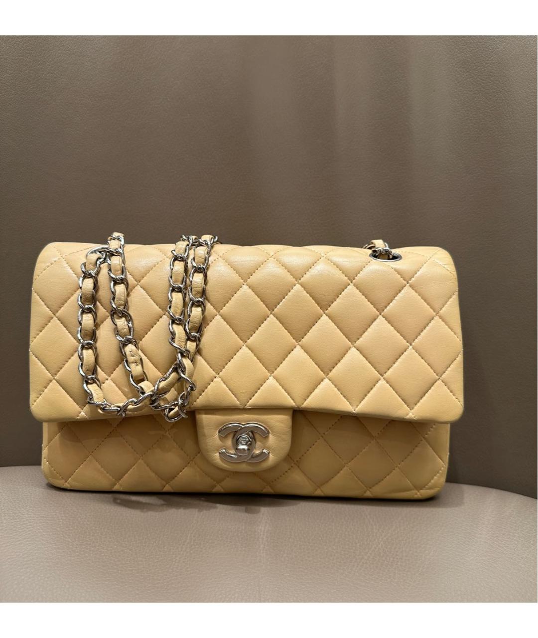 CHANEL Бежевая кожаная сумка через плечо, фото 6