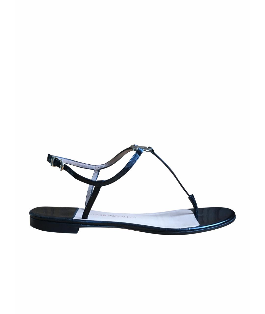 EMPORIO ARMANI Черные босоножки из лакированной кожи, фото 1