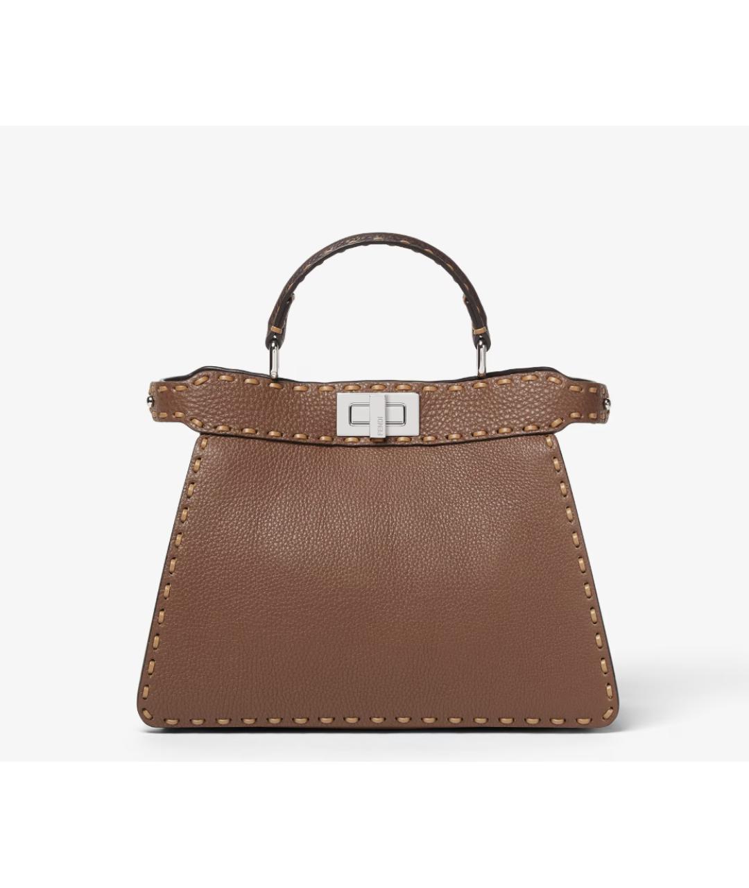 FENDI Коричневая кожаная сумка тоут, фото 7