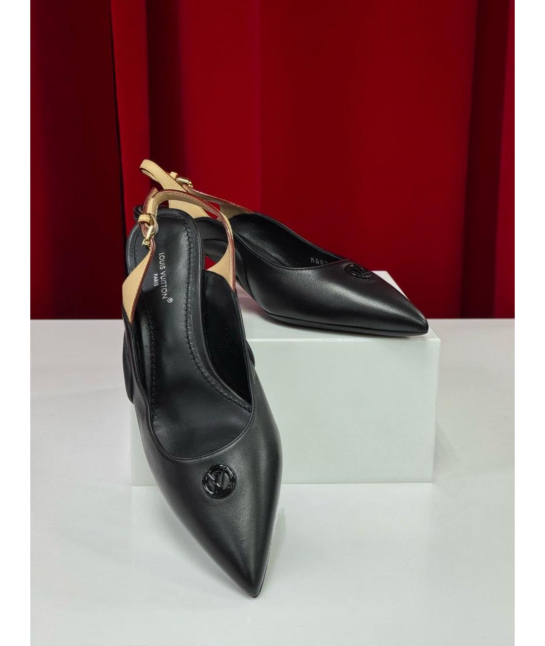 LOUIS VUITTON Черные кожаные лодочки на низком каблуке, фото 7