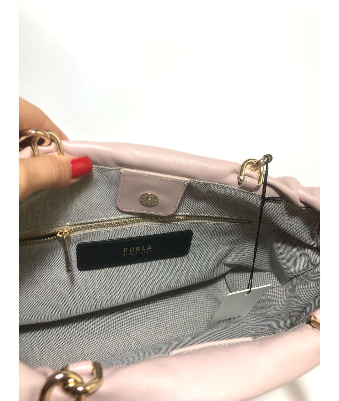 FURLA Розовая кожаная сумка с короткими ручками, фото 4