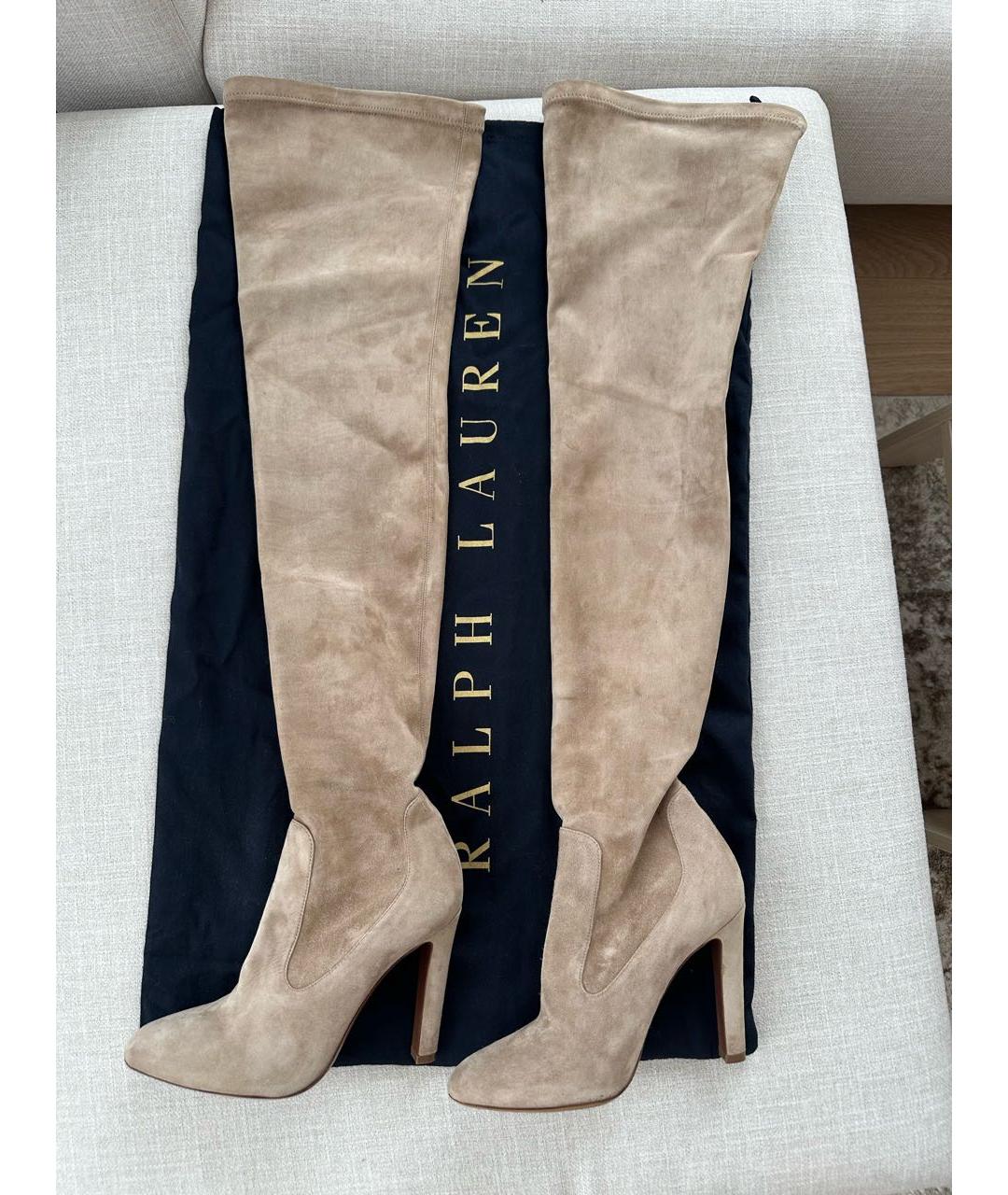 RALPH LAUREN Бежевые замшевые ботфорты, фото 2