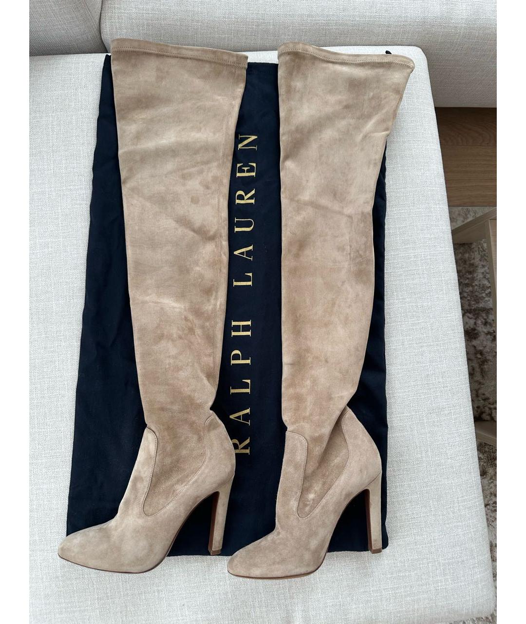 RALPH LAUREN Бежевые замшевые ботфорты, фото 6
