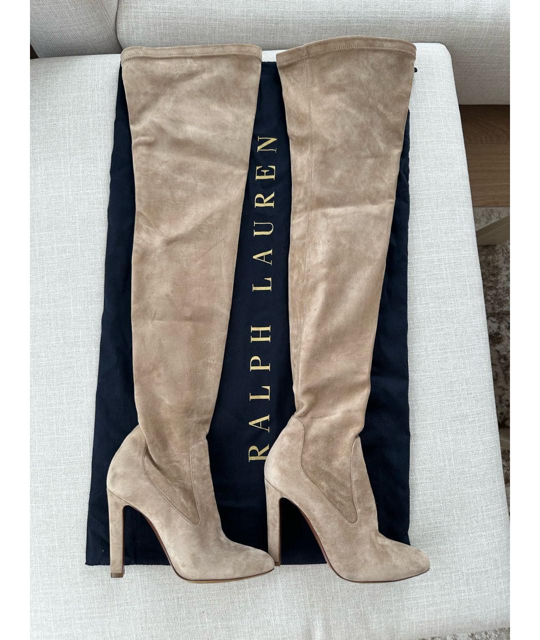 RALPH LAUREN Бежевые замшевые ботфорты, фото 3