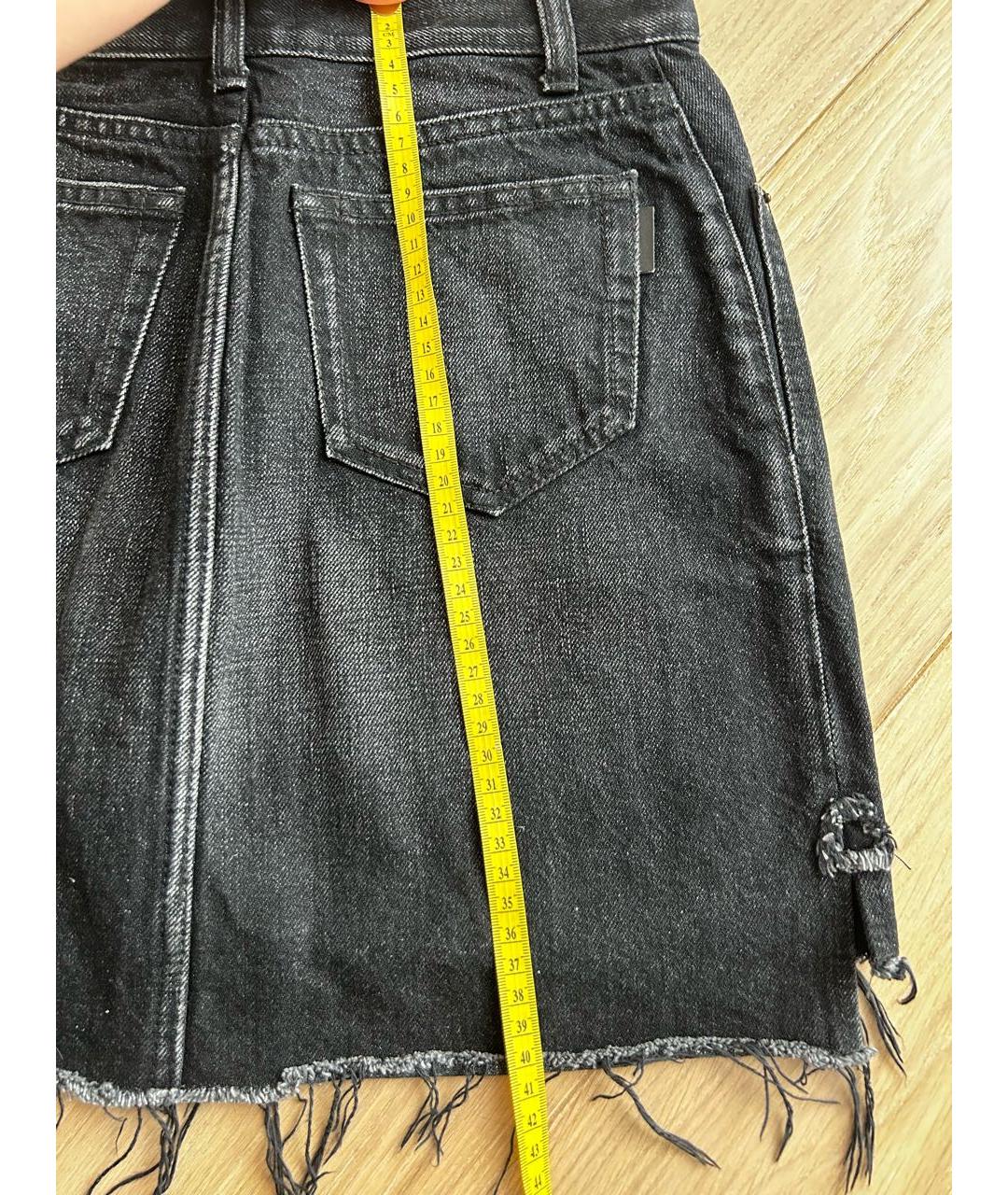 SAINT LAURENT Антрацитовая деним юбка мини, фото 6