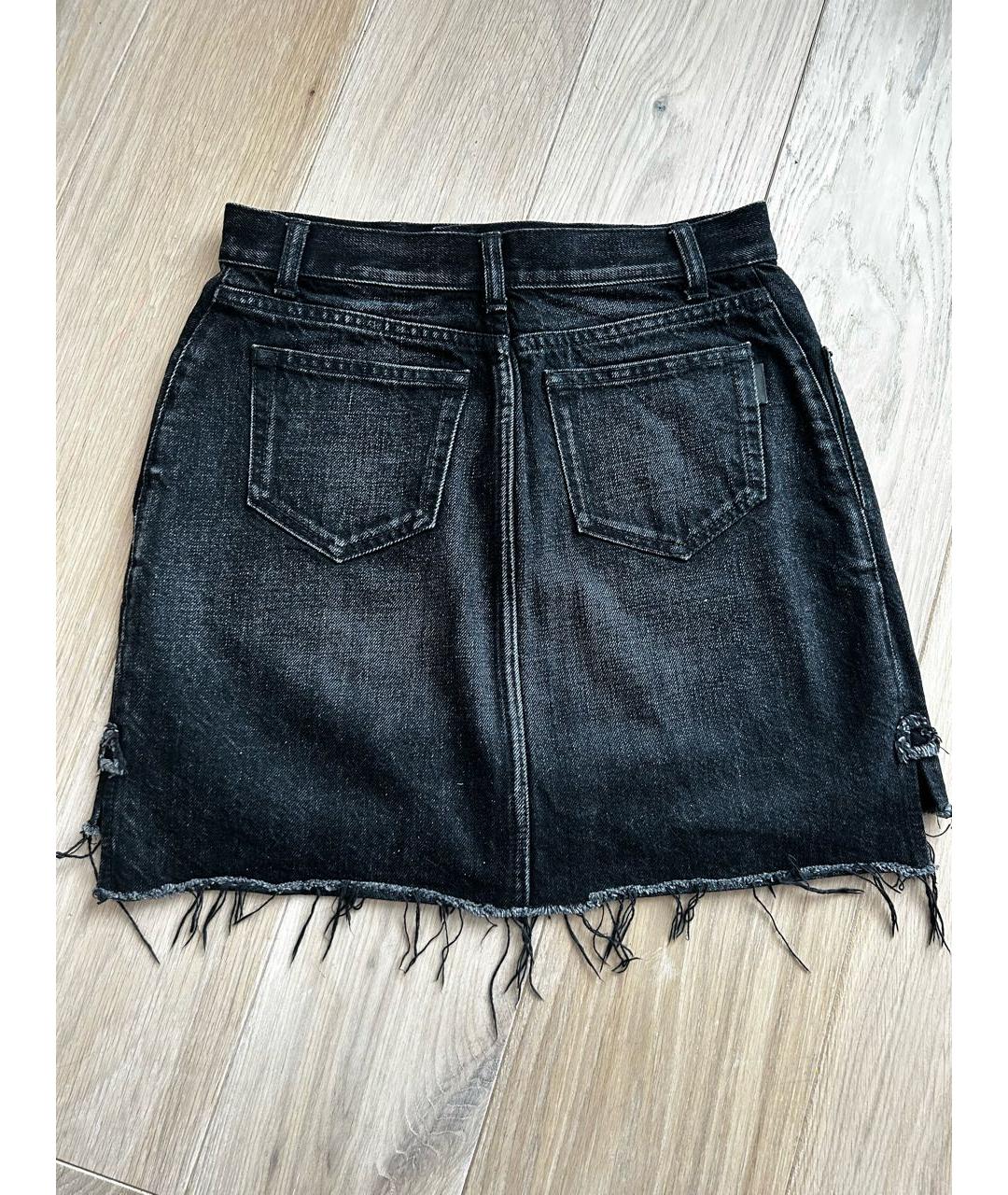 SAINT LAURENT Антрацитовая деним юбка мини, фото 2