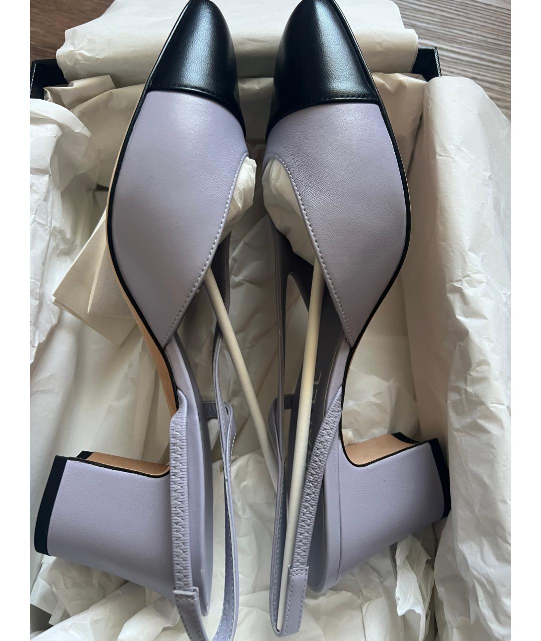 CHANEL Фиолетовые кожаные лодочки на низком каблуке, фото 3