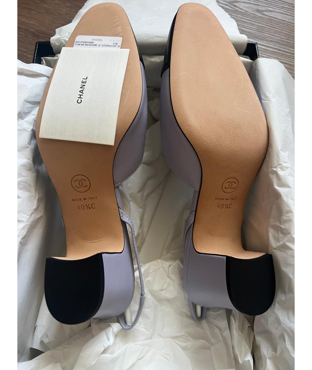 CHANEL Фиолетовые кожаные лодочки на низком каблуке, фото 5