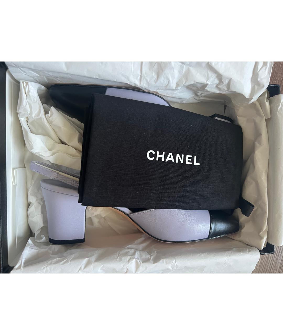 CHANEL Фиолетовые кожаные лодочки на низком каблуке, фото 6