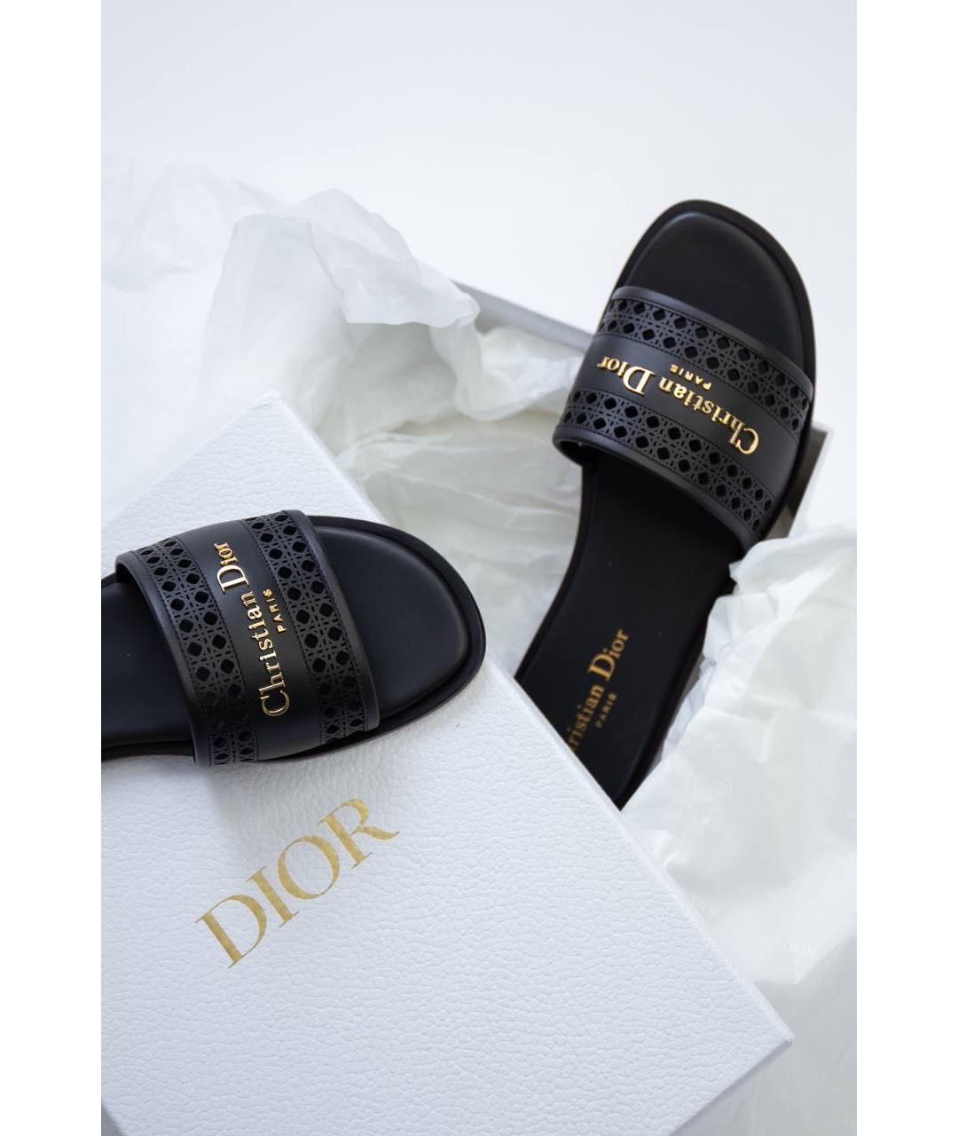 CHRISTIAN DIOR Черные кожаные шлепанцы, фото 4