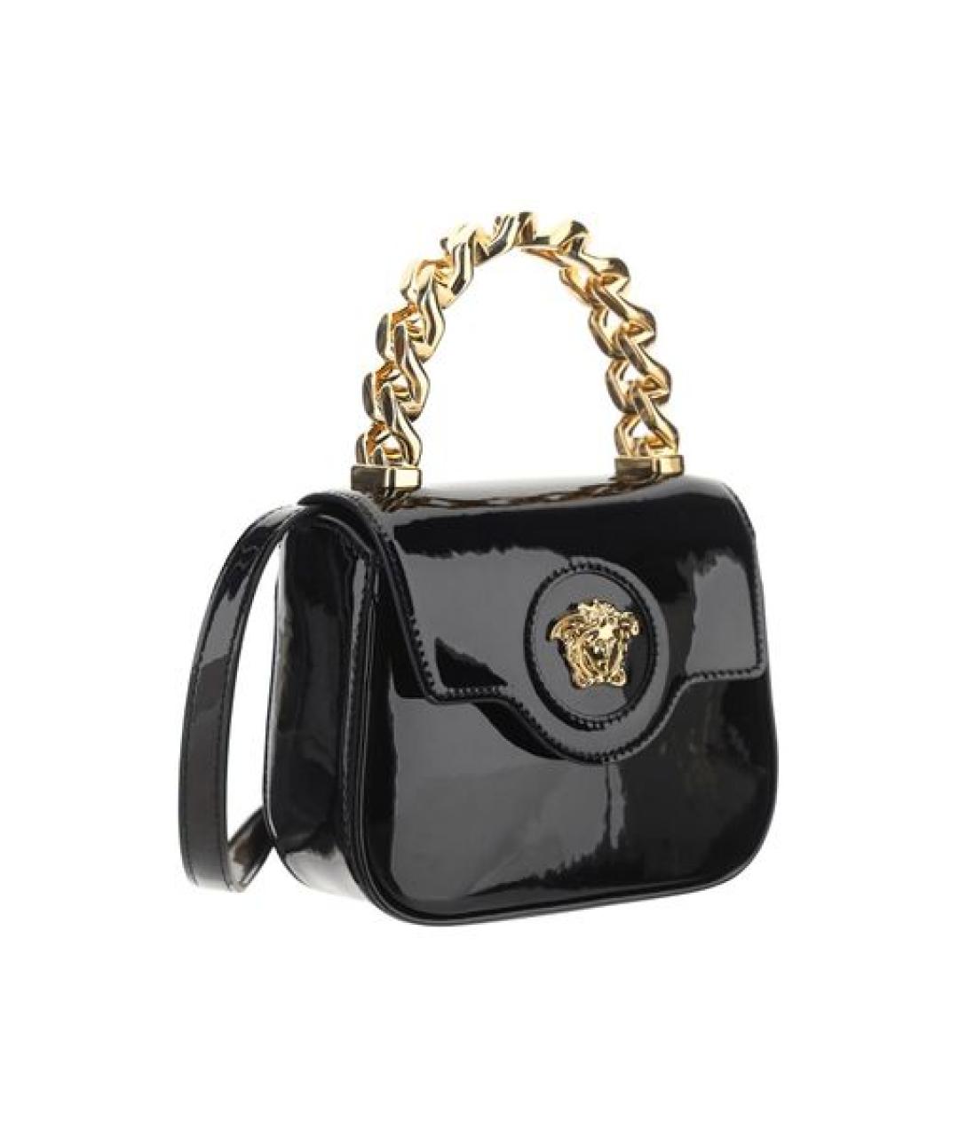 VERSACE Черная сумка с короткими ручками из лакированной кожи, фото 3