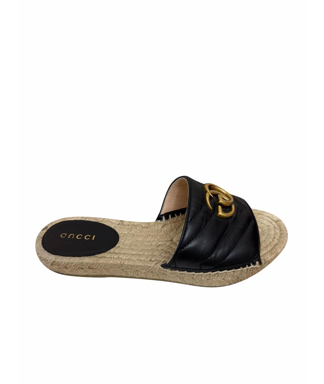 GUCCI Черные кожаные сандалии, фото 1