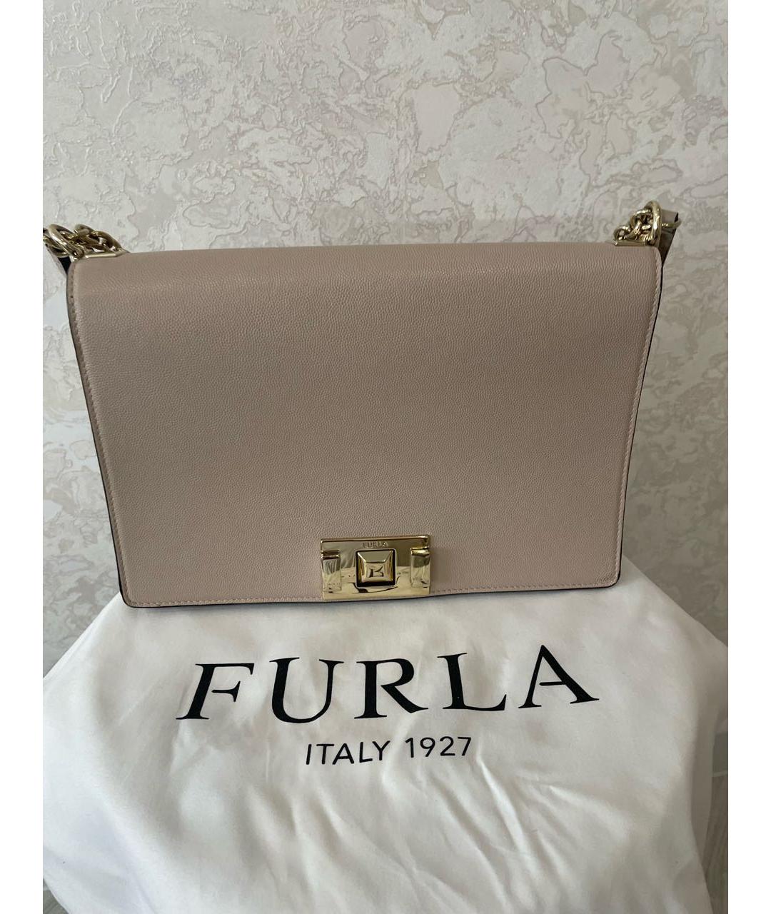 FURLA Бежевая кожаная сумка через плечо, фото 4