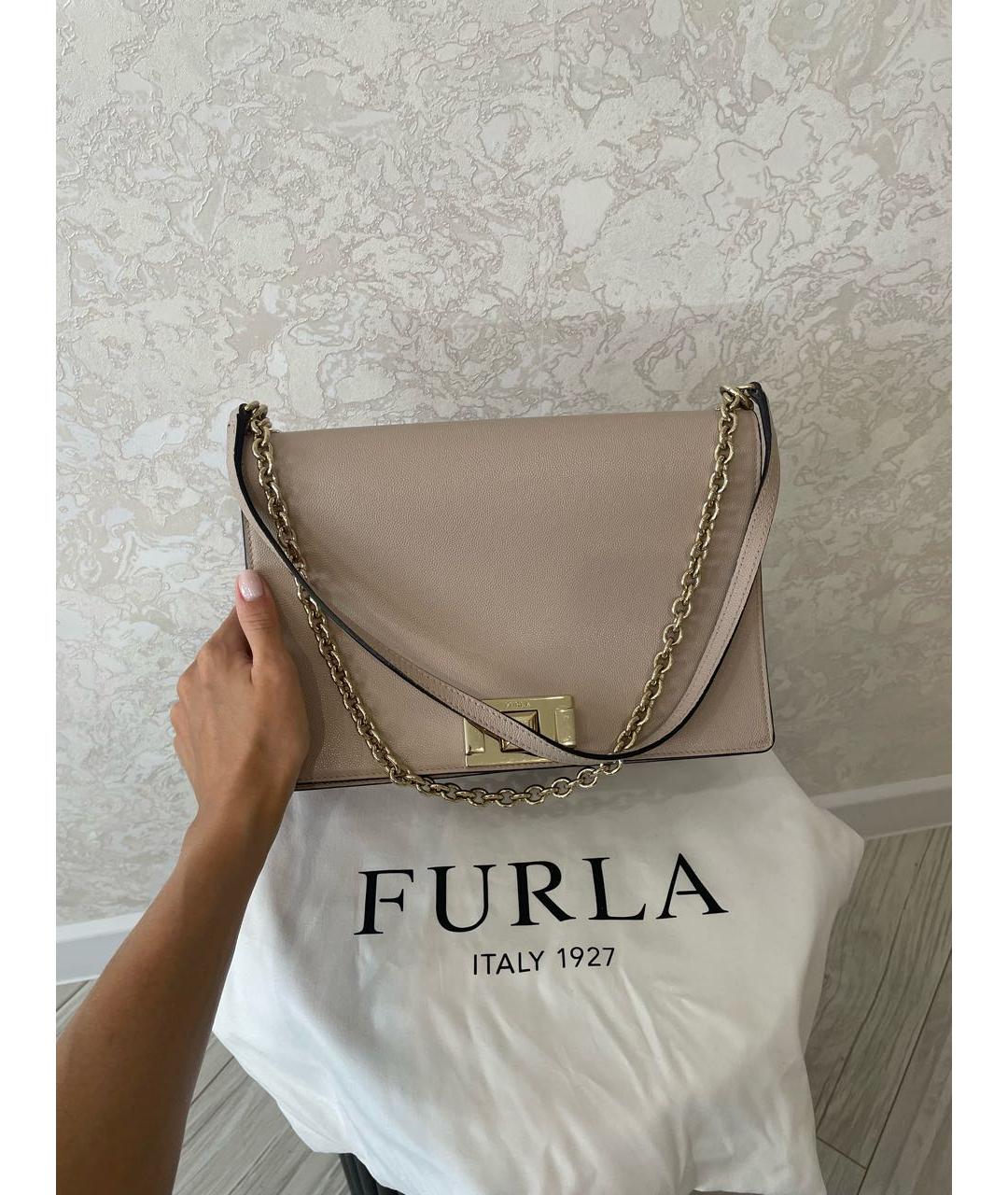 FURLA Бежевая кожаная сумка через плечо, фото 5