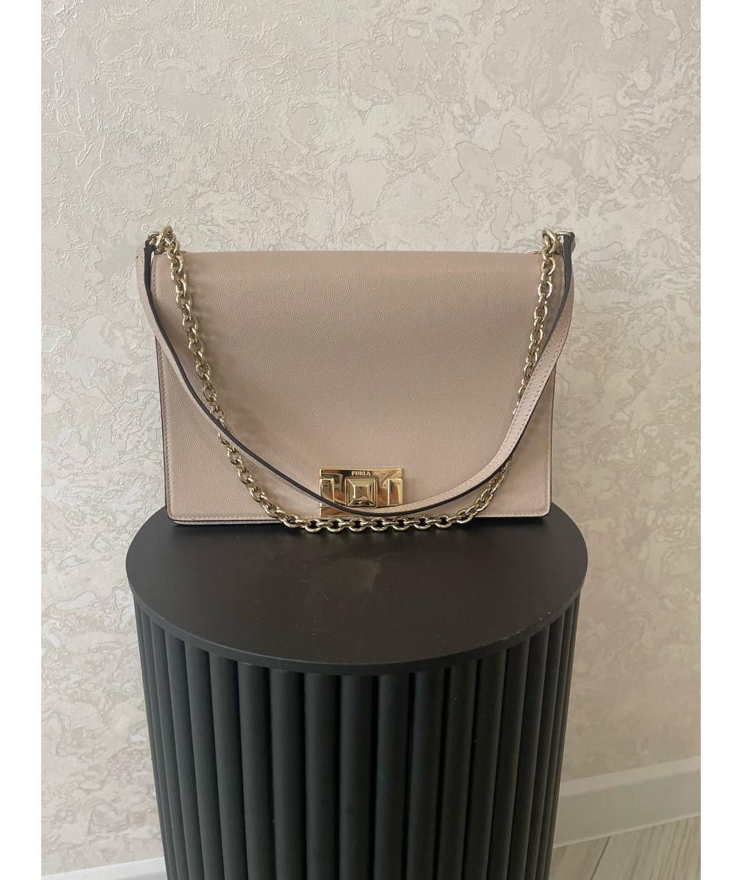 FURLA Бежевая кожаная сумка через плечо, фото 7