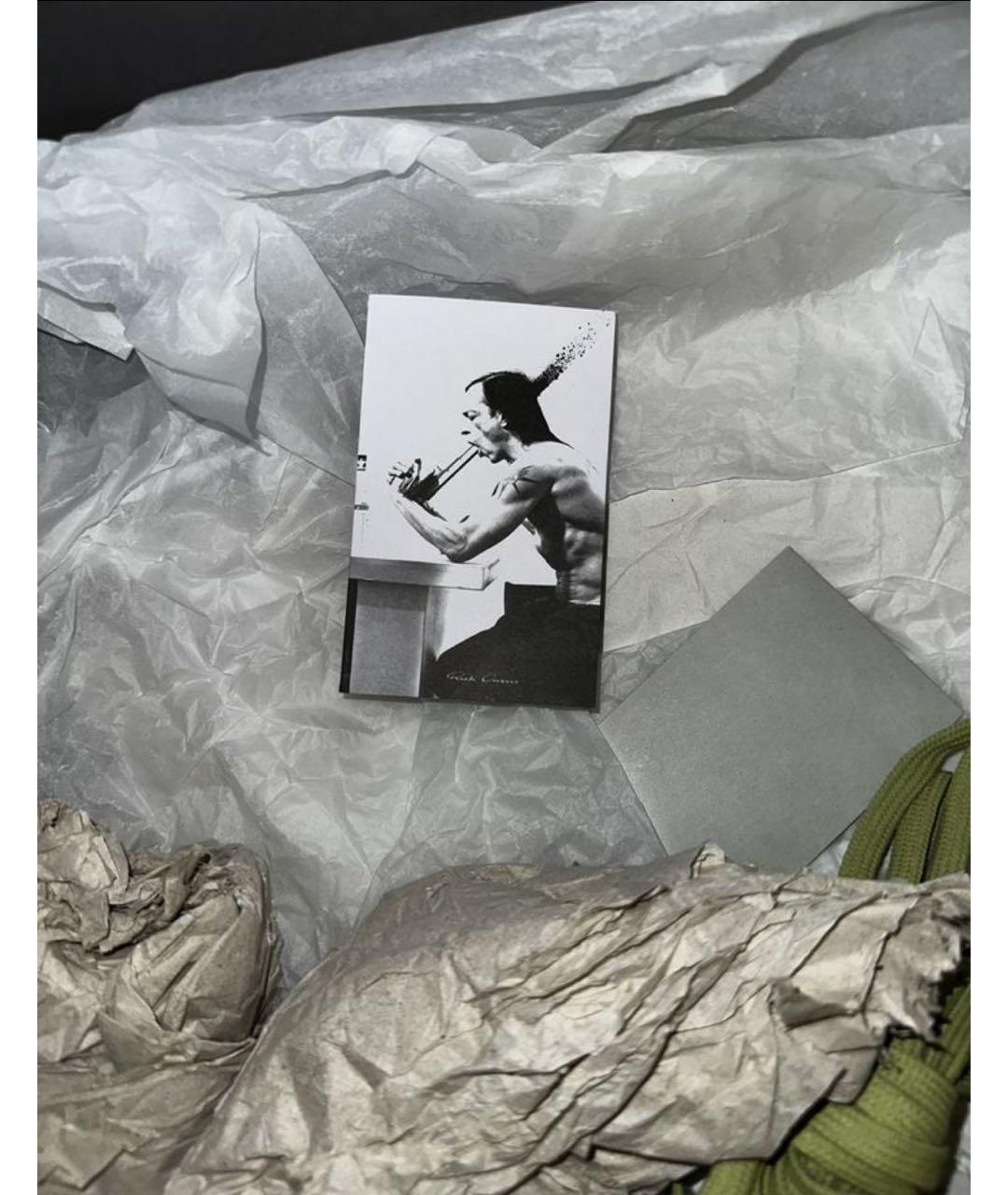 RICK OWENS Зеленые кожаные высокие кроссовки / кеды, фото 4
