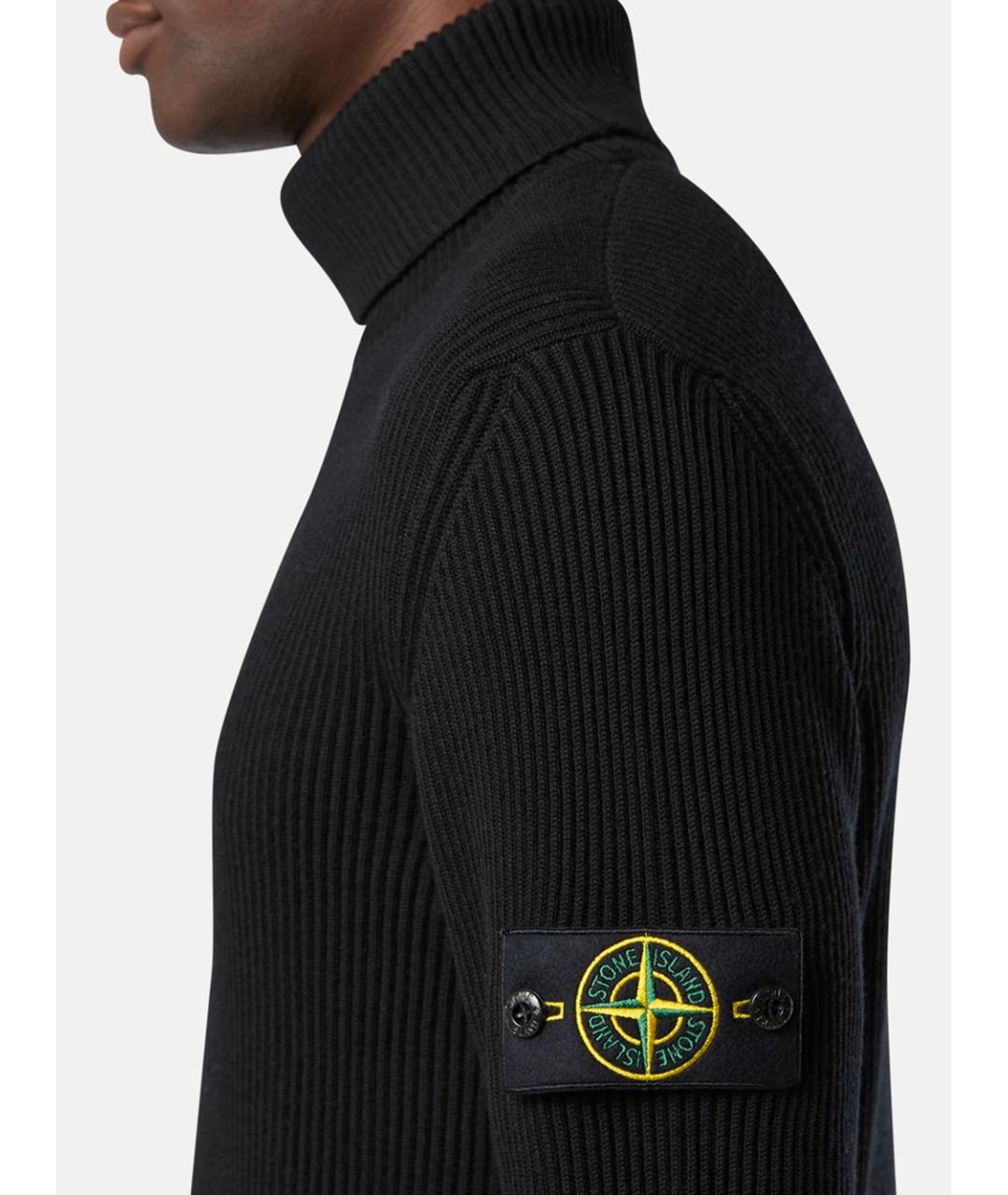 STONE ISLAND Черная шерстяная водолазка, фото 4