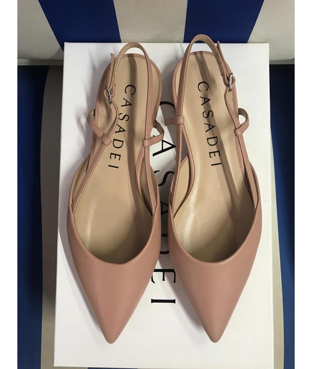 CASADEI Бежевые кожаные лодочки на низком каблуке, фото 2