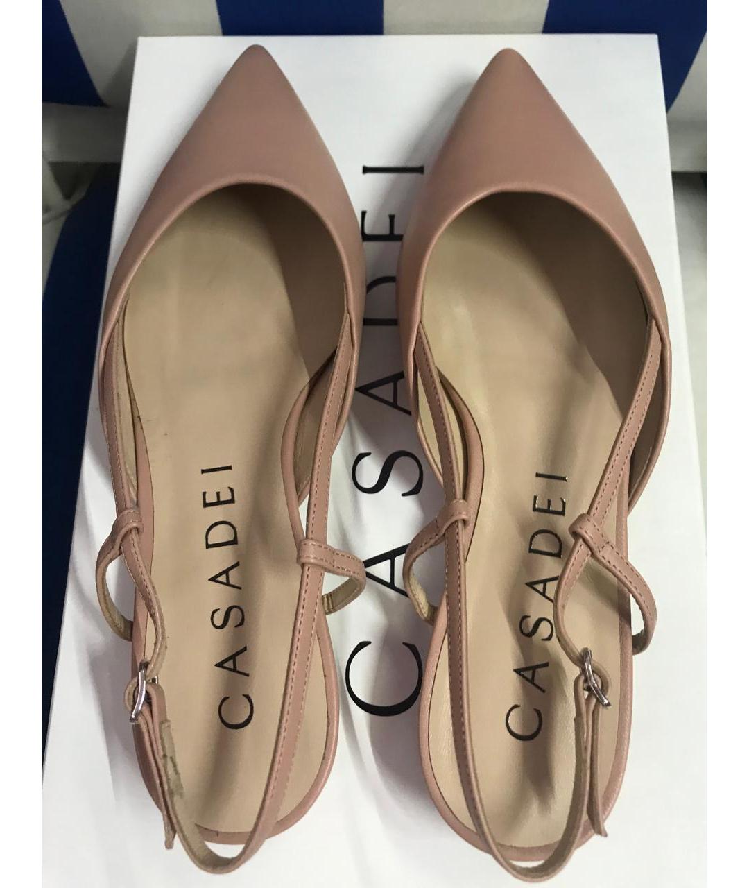CASADEI Бежевые кожаные лодочки на низком каблуке, фото 3
