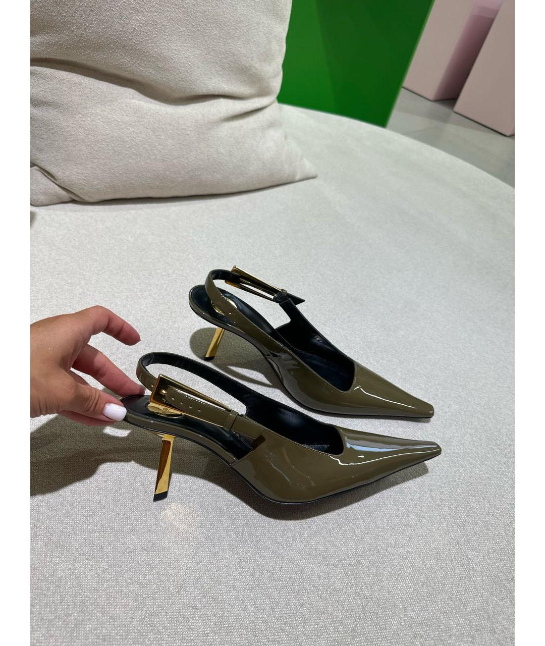 SAINT LAURENT Зеленые туфли из лакированной кожи, фото 5