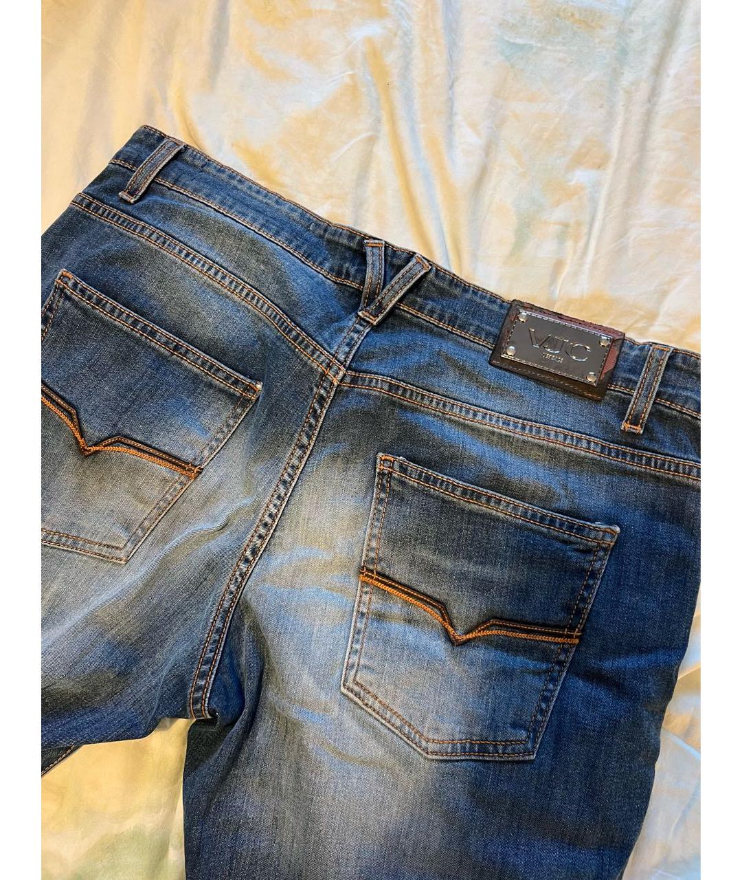 VERSACE Темно-синие хлопковые прямые джинсы, фото 2