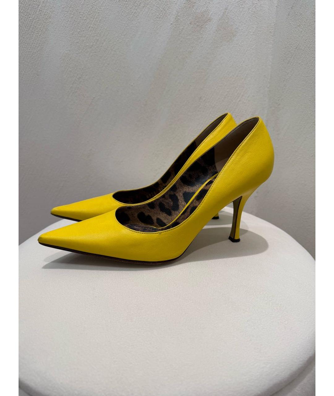 DOLCE&GABBANA Желтые кожаные лодочки на низком каблуке, фото 5