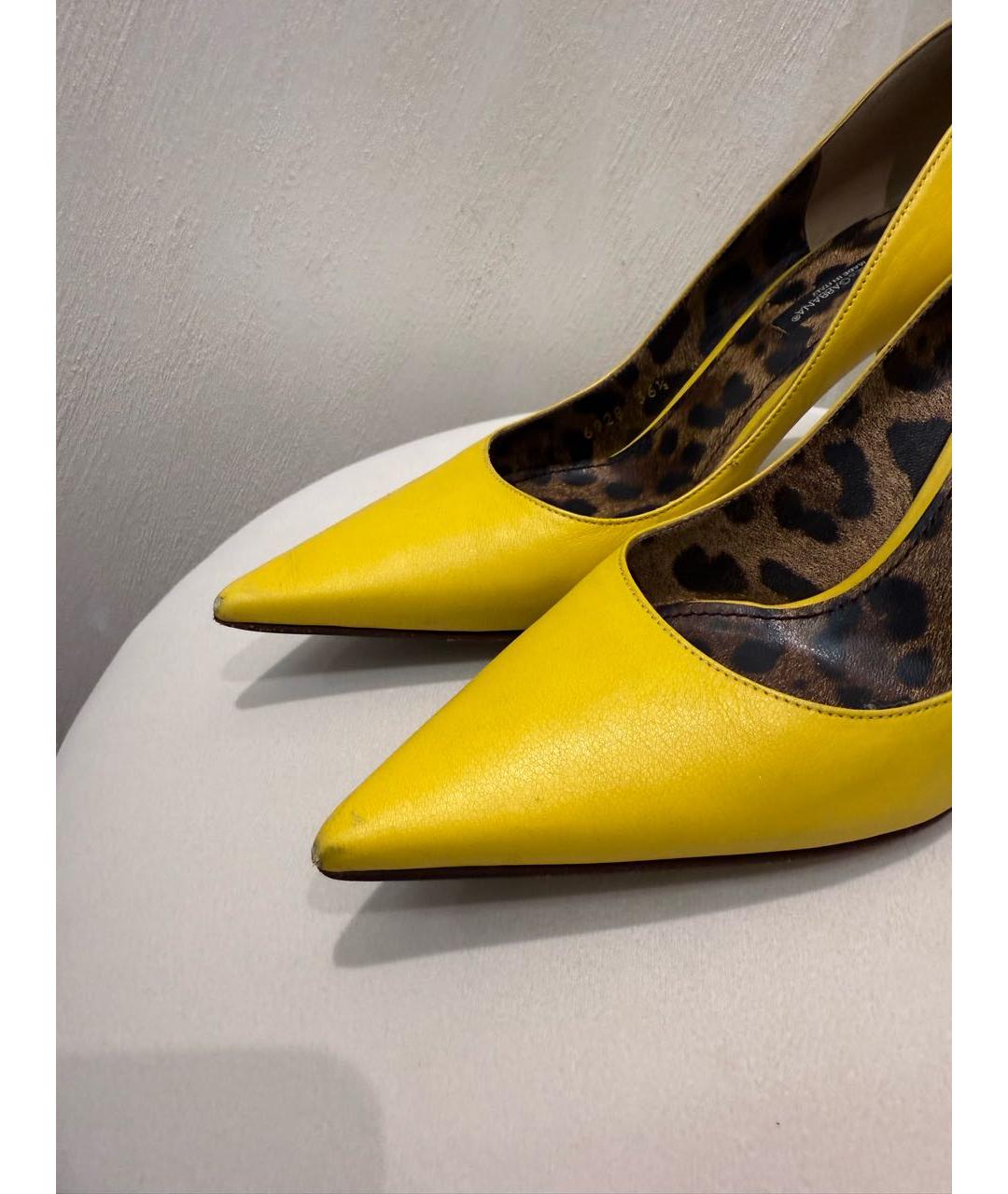 DOLCE&GABBANA Желтые кожаные лодочки на низком каблуке, фото 2