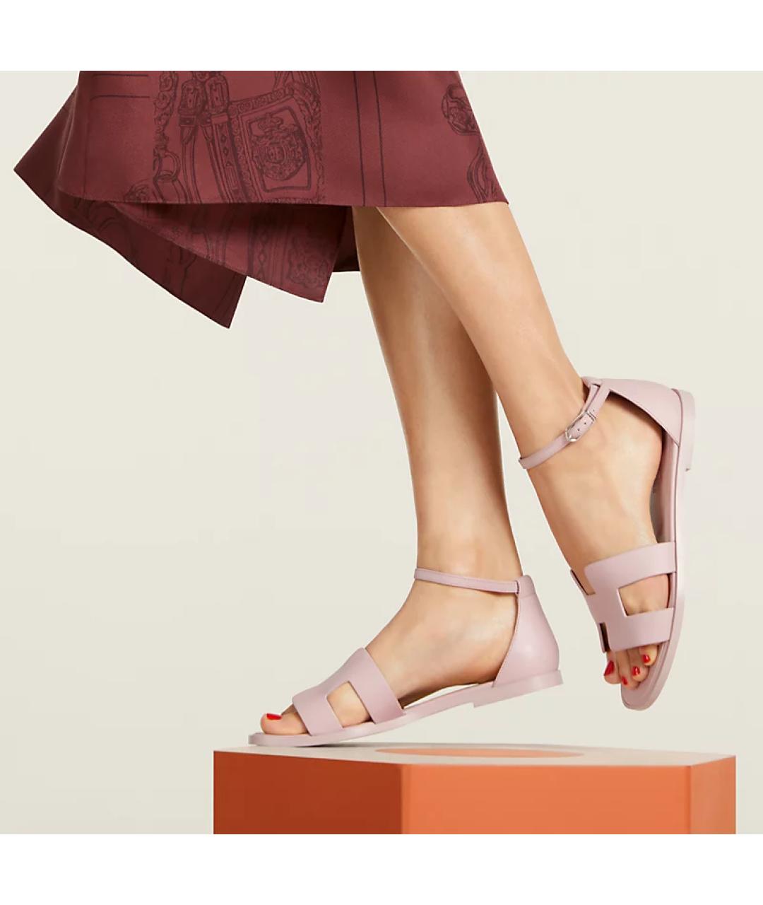 HERMES Розовые кожаные босоножки, фото 5