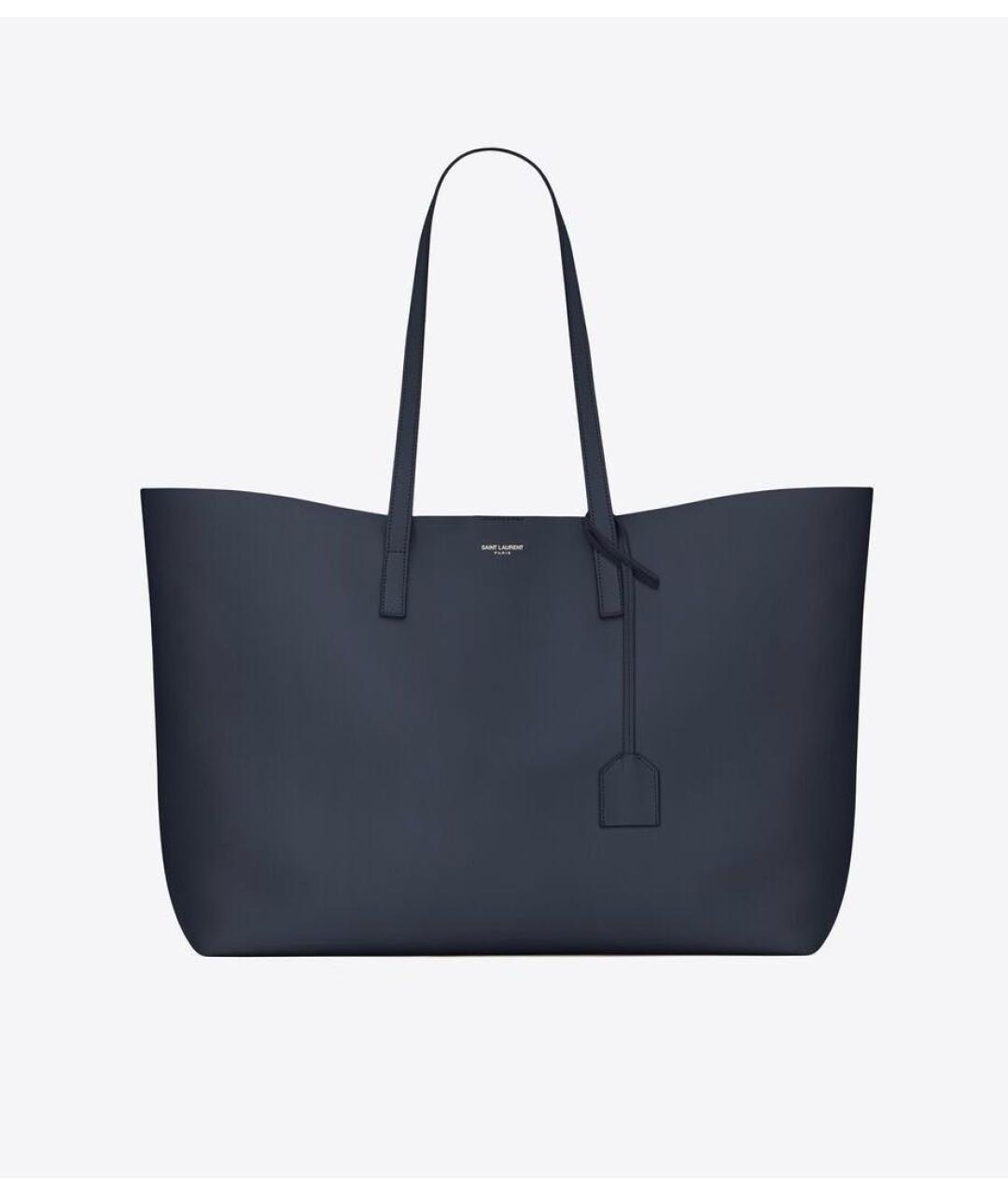 SAINT LAURENT Темно-синяя кожаная сумка тоут, фото 2
