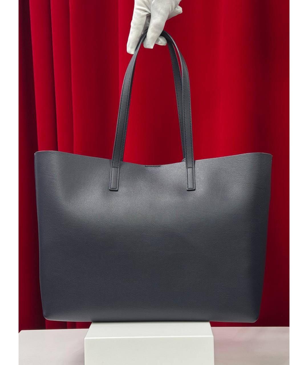 SAINT LAURENT Темно-синяя кожаная сумка тоут, фото 4