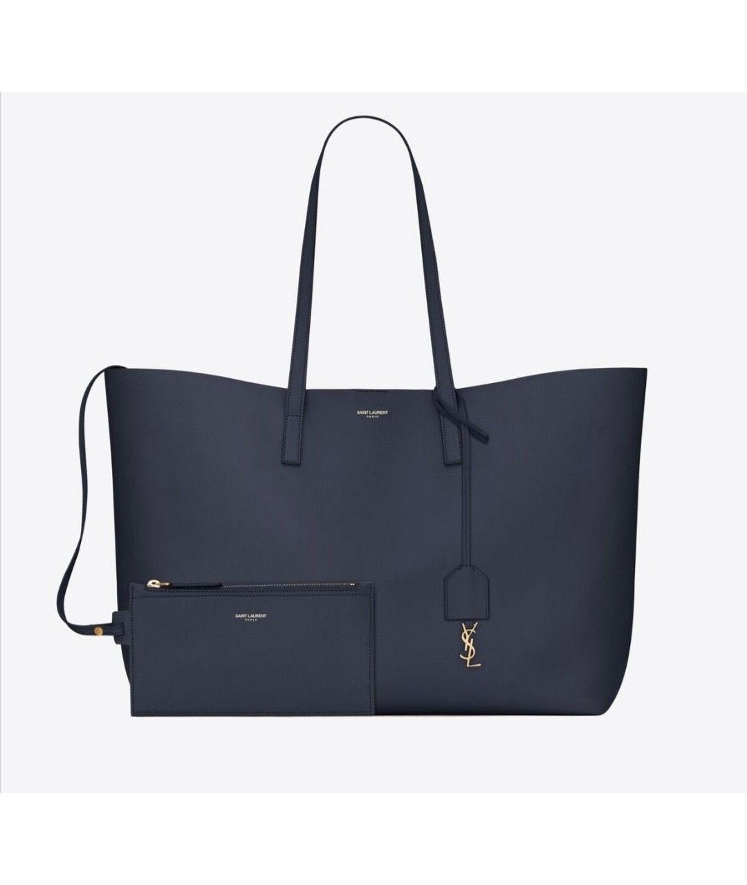 SAINT LAURENT Темно-синяя кожаная сумка тоут, фото 5